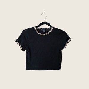 black baby tee crop top with detailing